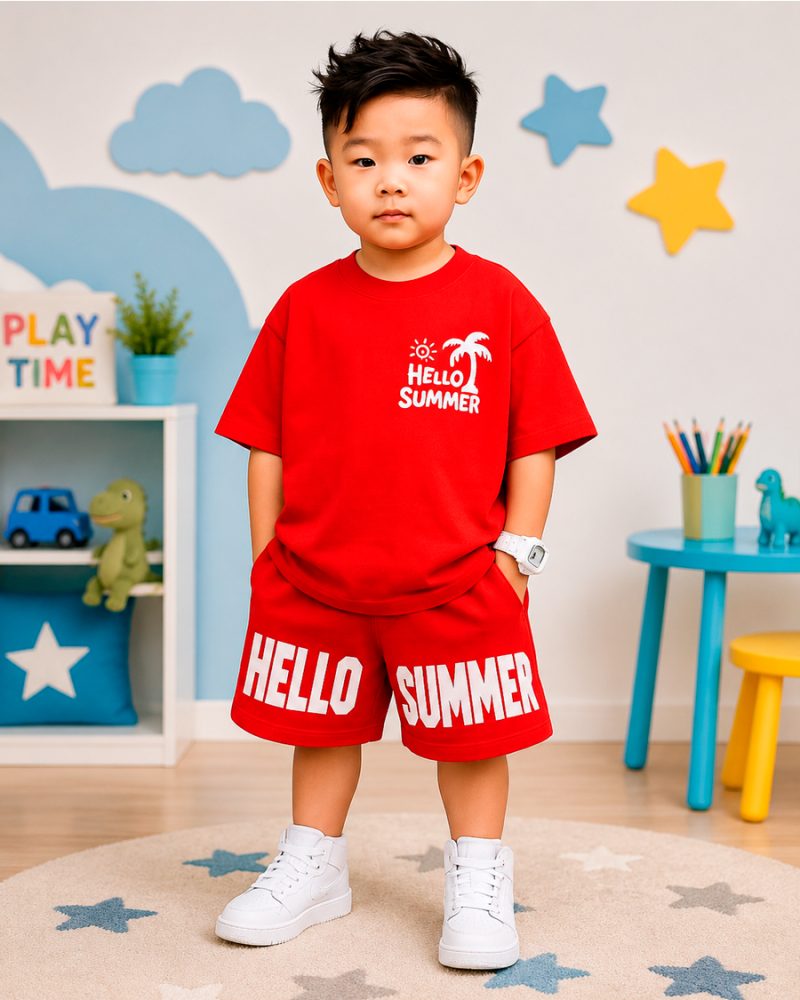Conjunto Infantil Hello Summer Rojo para Niño